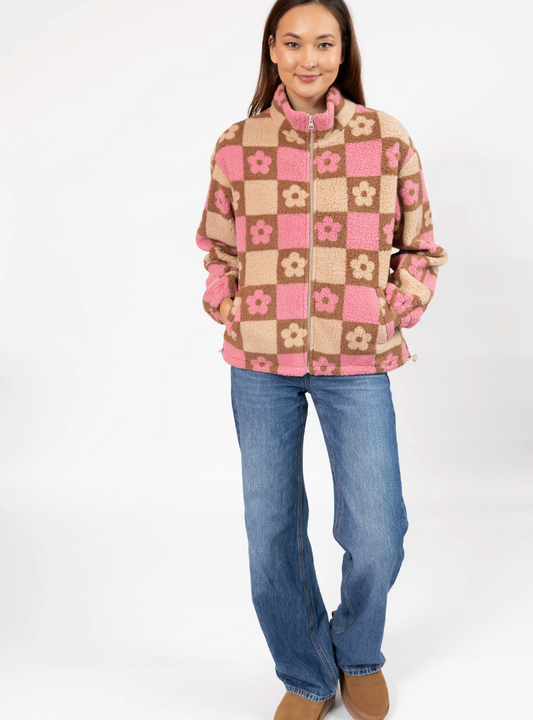 Teddy Floral Jacket ~ Light Pink/Oatmeal