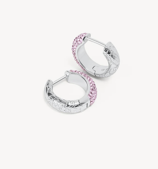 Etched Floral Sparkle Reversible Hoop Earrings - Lilac