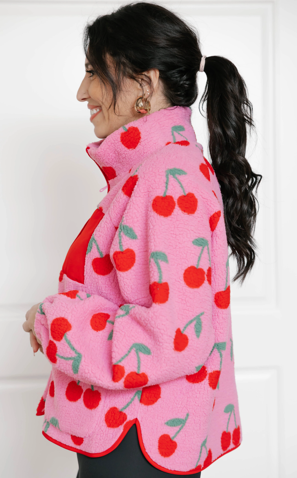 Teddy Zip Up Jacket ~ Pink/Red Cherry