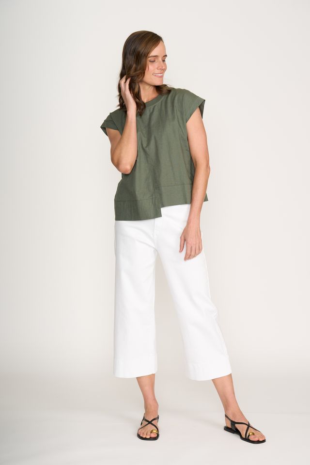 Sage Button Back Tee