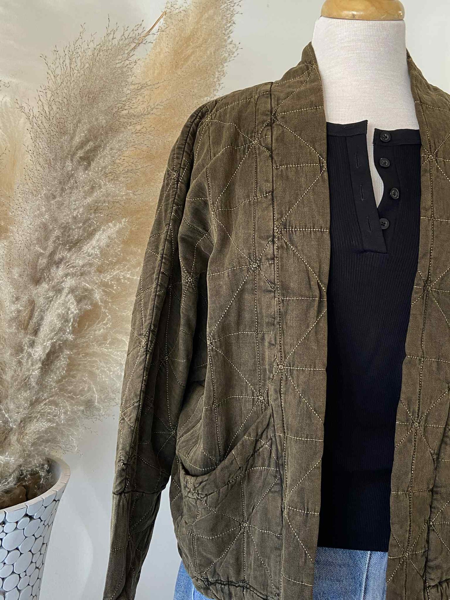 Blake Quilted Cardigan ~ Hunter Green