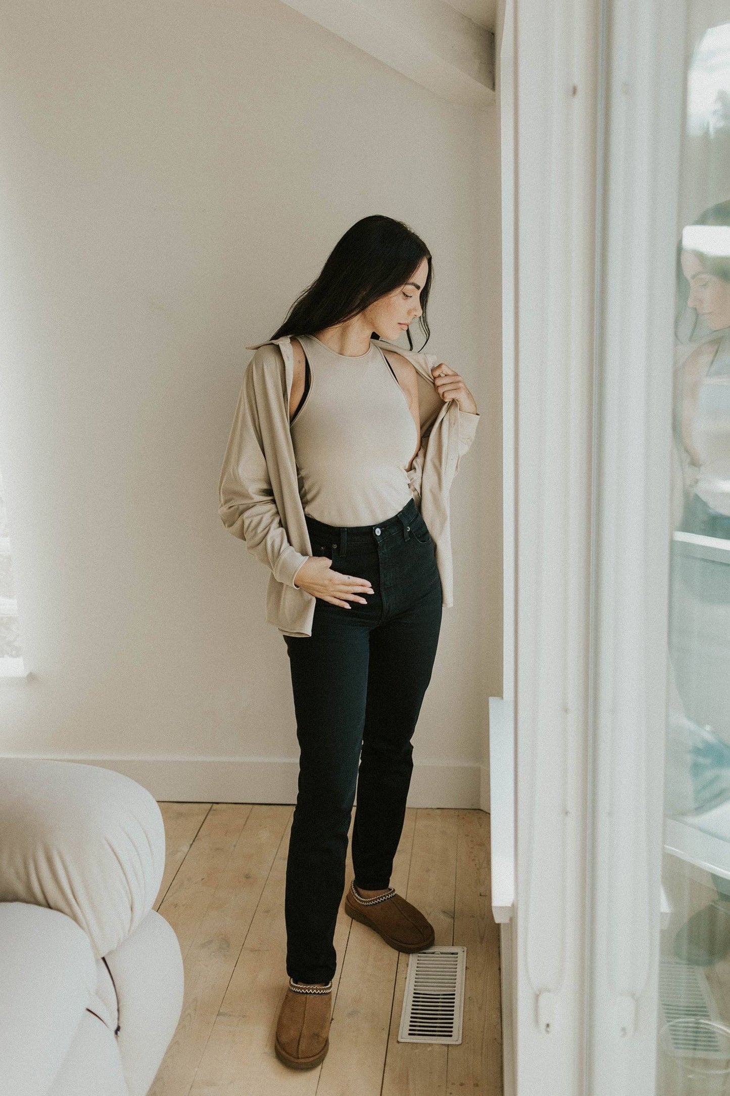 Ladies Button Up Top: Bone