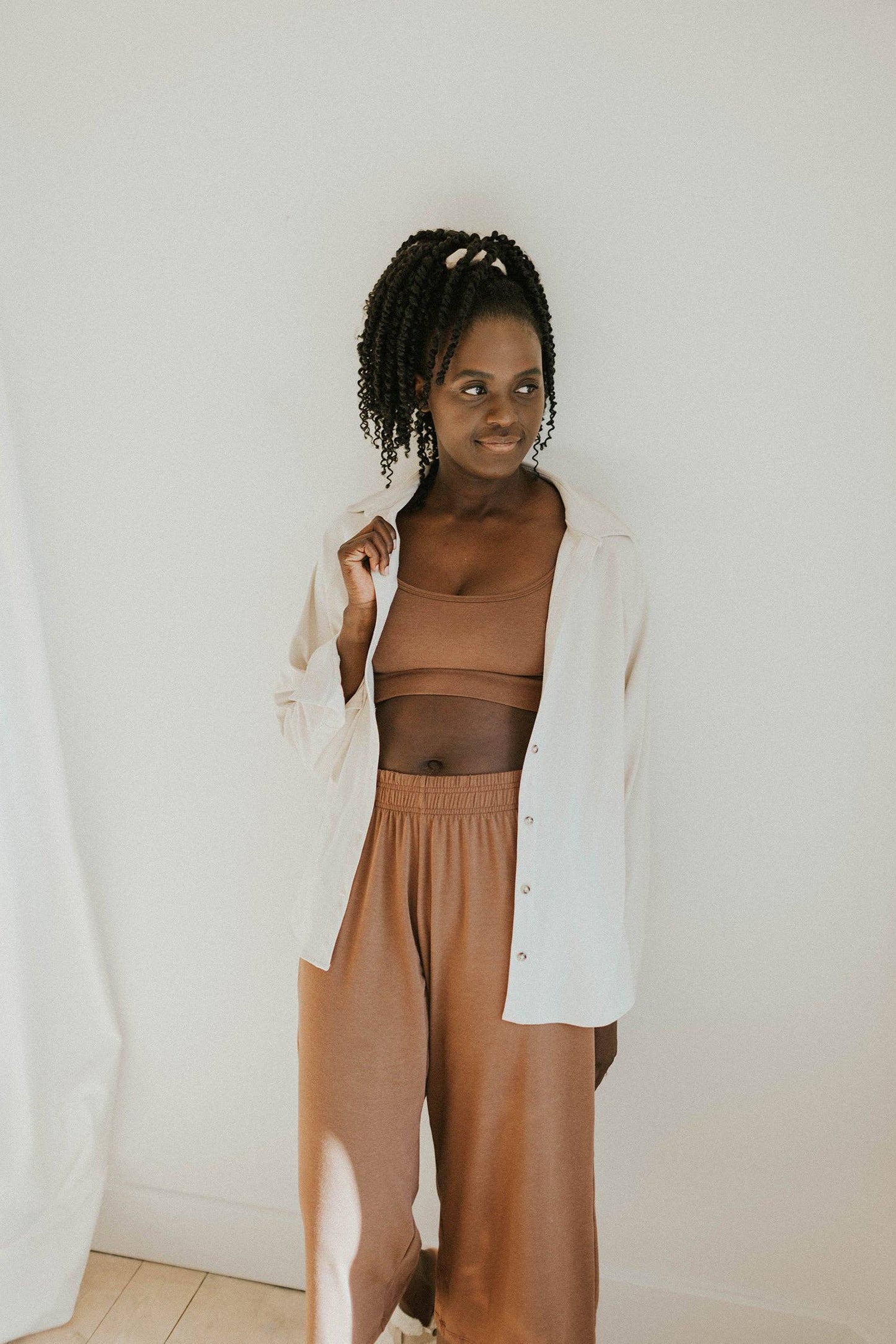 Ladies Button Up Top: Bone