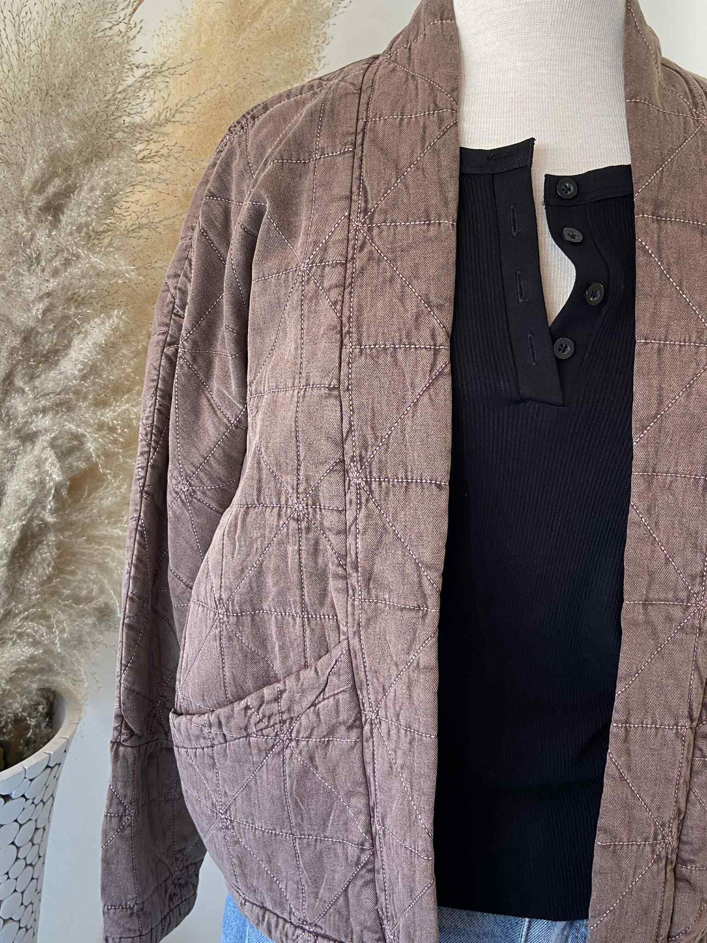 Blake Quilted Cardigan ~ Peppercorn