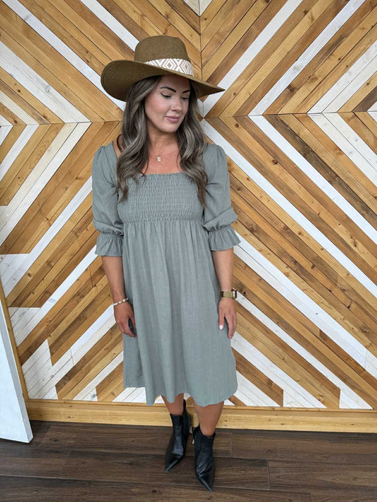 Sonny Smocked Top Dress ~ Sage