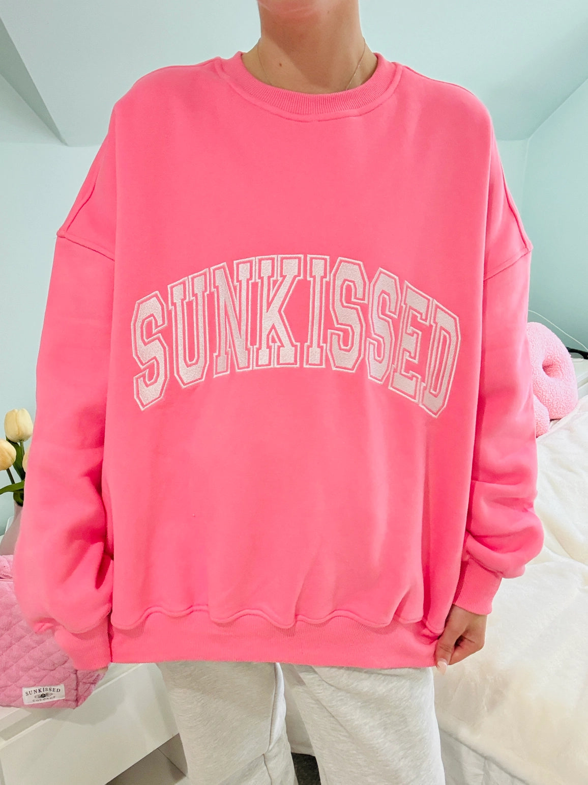 Sunkissed Varsity Embroidered Sweatshirt - Hibiscus Pink 🌺