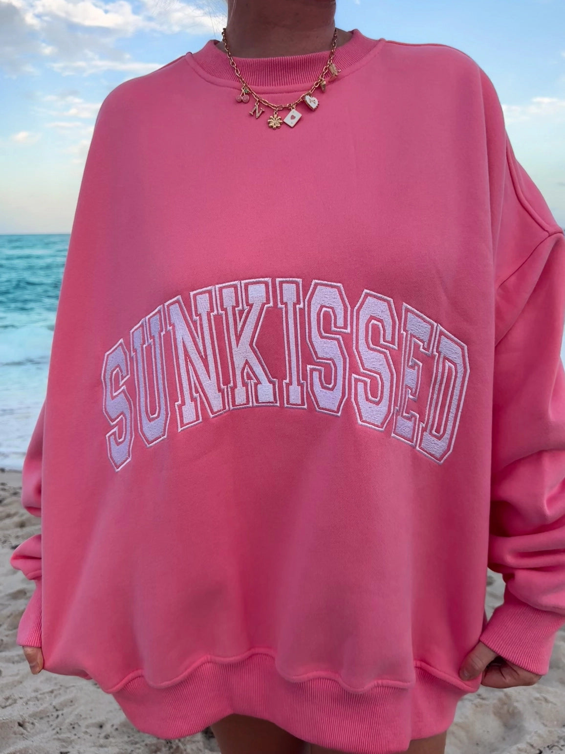 Sunkissed Varsity Embroidered Sweatshirt - Hibiscus Pink 🌺