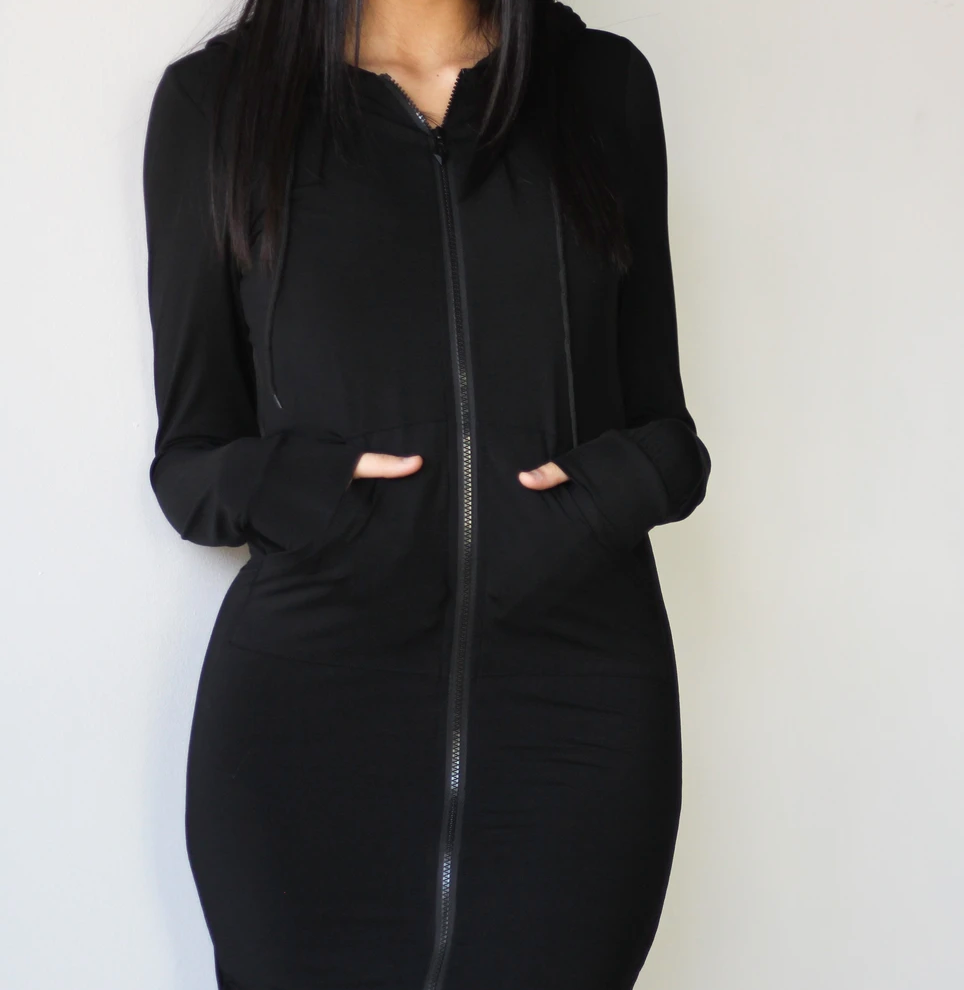 Double Layered Long Hoodie - Black ~ Size XS – D BOUTIQUE
