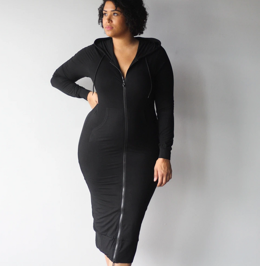 Double Layered Long Hoodie - Black ~ Size XS